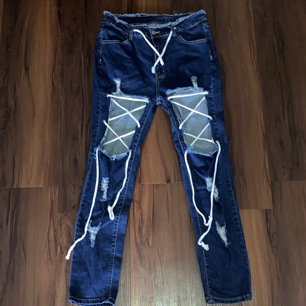SHEIN Dark Blue Ripped Skinny Jeans size 12 / 31